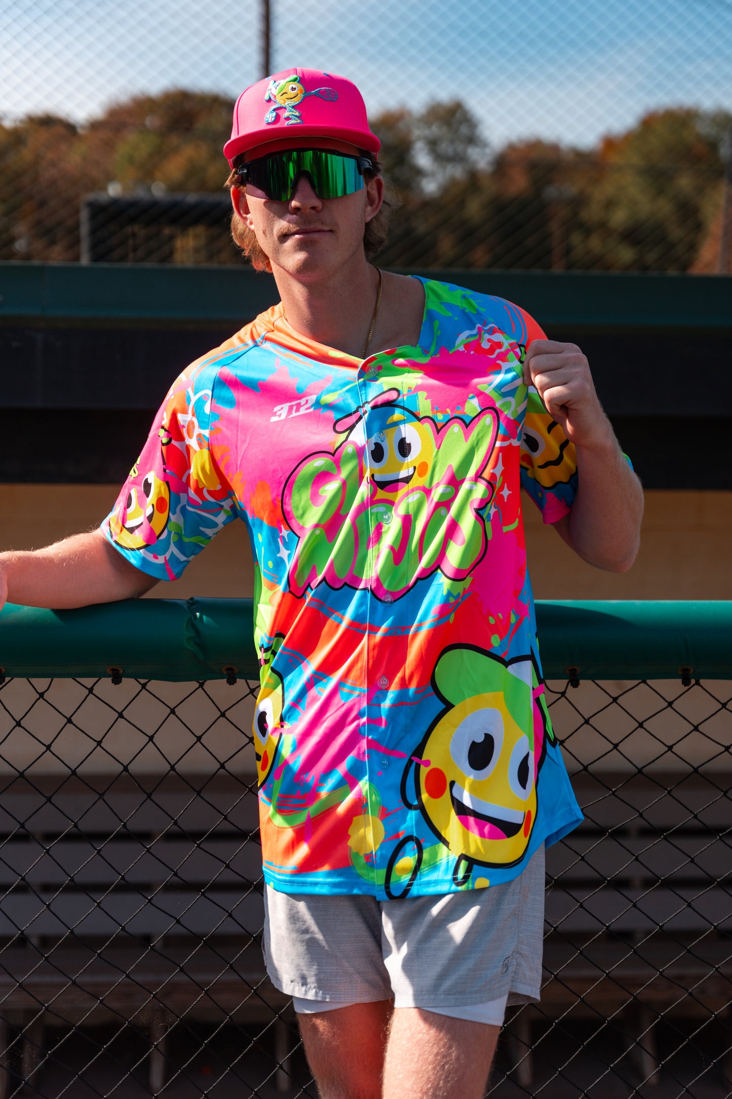 Glow Mojis Blue Splatter Button Down Jersey